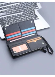 Men Long Wallets Large Capacity Zipper Handbag Card Holder Male Purse Coin Pocket Luxury Brand Clutch Wallet Commute Graduation Gifts Freshman For Books Multi Functional Dorm University Christmas Scre