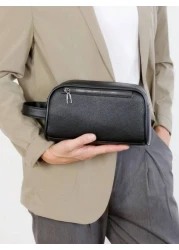 Portable Toiletry Bag Men s Handbag Sports Business Travel Storage Bag Small Black Zipper Lychee Pattern Clutch Toiletry Bag College Student Handbag Outdoor Travel Work And School Holiday Essentials I