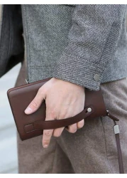 Leather Men s Clutch Wallet Men s Business Password Lock Wallet Anti Theft Clutch Wallet With Phone Stand Handbag Travel Bag Coffee Color Durable