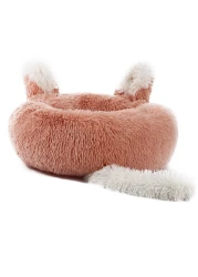 Cat & Dog Pet Bed With Cute Design And Shape Comfortable Plush Ultra Soft Cushion Self Warming Pet Bed Made With Fleece Faux Fux With Waterproof Bottom (Diamater 50CM)