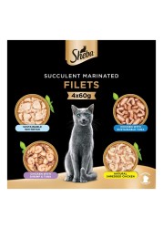 Sheba Filets Selection in Gravy Wet Food for Cats, 60g Pack of 4