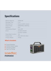 Porodo Soundtec Surge 2.2 Channel Party Speaker, 100W Max Output Power, 12000mAh Battery, Bluetooth V5.0, IPX5 Water-Resistant, Multi-Band Equalizer, RGB Lights
