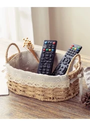 مجموعة من 2 سلال منسوجة بيضاوية صديقة للبيئة مع مقابض - صناديق تخزين متينة بإطار بلاستيكي قوي وبطانات قماشية قابلة للإزالة والغسل لتنظيم المنزل في غرفة المعيشة، غرفة النوم، الحمام، وغرفة الأطفال - بيج