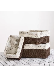 مجموعة من 3 سلال تخزين منسوجة صديقة للبيئة - صناديق مستطيلة متينة بإطار بلاستيكي قوي وبطانة قماشية قابلة للإزالة، مثالية لتنظيم الأغراض الصغيرة، الألعاب، الكتب، أدوات التجميل، وأكثر - بني