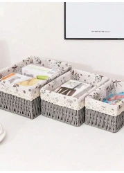 مجموعة من 3 سلال تخزين منسوجة صديقة للبيئة - صناديق مستطيلة متينة بإطار بلاستيكي قوي وبطانة قماشية قابلة للإزالة، مثالية لتنظيم الأغراض الصغيرة، الألعاب، الكتب، أدوات التجميل، وأكثر - رمادي