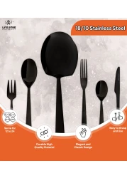 LIFE SMILE Cutlery Set, 18/10 Pure Stainless Steel Flatware Set with Stand, Rust Proof &amp; Fade Proof Dinnerware Set (SHINE BLACK, 88 Pieces)