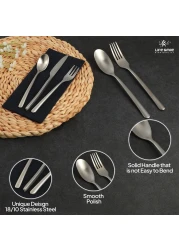 LIFE SMILE Cutlery Set, 18/10 Pure Stainless Steel Flatware Set with Stand, Rust Proof &amp; Fade Proof Dinnerware Set (MATTE SILVER, 88 Pieces)