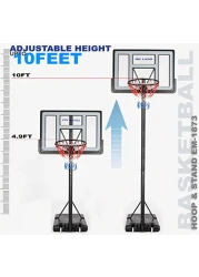 SKY LAND Sports Basketball Hoop Basketball Goal on Wheels Adjustable Height 5 - 10 FT, 44" Backboard For Adults &amp; Kids, Outdoor Basketball Stand, EM-1873