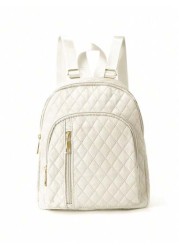 1 Piece Simple And Stylish Solid Color Quilted Multi Pocket Zipper Backpack Lightweight Large Capacity School Bag Backpack With Adjustable Shoulder Strap Portable School Bag For Middle And High School