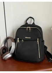 1pc All Black Metal Zipper Nylon Backpack Fashionable And Versatile For Casual Sport School Travel And Date Use For Girl Backpack School Bag S Bag S Backpack Toddler Backpack Mini Backpack Small Backp