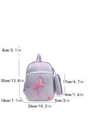 Cartoon Unicorn Printed Backpack For Girls With Pencil Case Included
