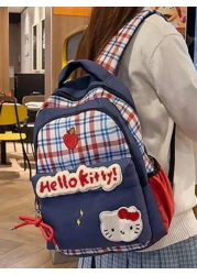 Sanrio Hello Kitty Backpack Retro Plaid Cute Cartoon Large Capacity Lightweight School Bag For Female College Students Niche Design Ideal For Classes And Casual Use Stylish Student Backpack For Everyd