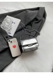 حقيبة كروس بودي صغيرة لطفل مع سلسلة من الجلد الصناعي باللون الصلب المعدني