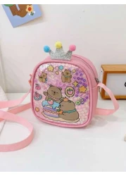 1pc Pu Zipper Closure Fashion Sweet Cute Princess Style Cartoon Capybara Shiny Square Bag Versatile Casual Highly Attractive Bag Multiple Colors To Choose From Suitable For Going Out Outdoor Daily Use