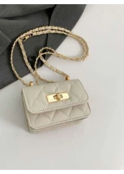 1pc Diamond Chain Small Bag Girl s Crossbody Bag Fashionable Mini Embroidery Simple One Shoulder Small Square Bag Pu Material Lock Closure Suitable For Girls Daily Use Attending Parties Going Out Shop