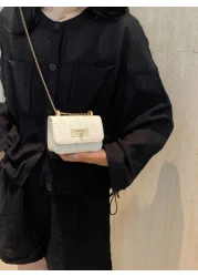 حقيبة كتف وحزام مستعرض مربعة صغيرة أنيقة ومبسطة مصنوعة من نسيج كاجوال للبنات