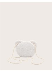 1pc Plush White Bear Shoulder Bag With Zipper Closure Suitable For Boys Girls Casual Daily Outfit
