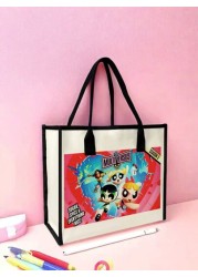 THE POWERPUFF GIRLS حقيبة القماش (توت باغ) متعددة الاستخدامات لحمل المستحضرات، الفرشاة، منتجات العناية بالبشرة، الهات