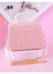 1pc Girls Cute Bow Crystal Crown Decor Chain Shoulder Crossbody Bag PU Material Flap Closure Casual Fashion Pearl Handbag Princess Bag Suitable For Festivals Daily Use