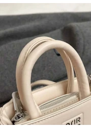 1 حقيبة يد بسيطة وأنيقة للبنات، حقيبة كتف وعبر الجسم من جلد PU ذات لون أحادي مع حرف