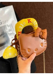 Sanrio 1 حقيبة صغيرة عبر الجسم من ساتريو بتصميم كرتوني لطيف للقطط، حقيبة يد أنيقة عالية الجودة للفتيات