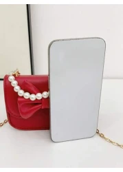 قطعة واحدة حقيبة طفلة صغيرة أنيقة إصدار كوريا نسخة PU بطبعة عقدة الفراشة لطيف، لون سادة، قابلة للطي ذات محفظة ص