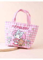 Sanrio 1 حقيبة غداء عازلة للحرارة بشكل فتاة كرتونية كيوت من ساريو، حقيبة صندوق بنتو كبيرة السعة لطالب كورومي وباش