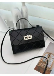 1pc Girls Metal Lock Decor Handbag Shoulder Bag Wallet Coin Purse Adjustable Strap Suitable For Daily Outdoor Travel Trekking Portable Ideal Gift