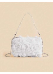 New Pearl Flower Decor Evening Clutch Handbag Shoulder Cross Body Bag For Formal Dresses