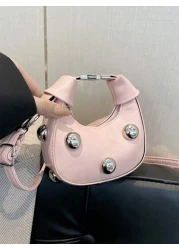 1pc High End Niche Bags Fashionable Shoulder Messenger Bags Mini Handbags Textured Rivet Messenger Bags Personalized Handbags Pu Material Smooth Zipper Fashionable Adjustable Shoulder Straps High End