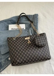 Large Capacity Bag 2024 New Women Bag Fashionable Commuter Retro Chain Mother Handheld Shoulder Shopping Bag Printed Tote Bag Old Money Style Women BagSchool Bag Back To School Backpack Large Capacity