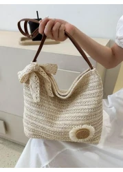 Flower Decor Double Handle Vacation Large Capacity Bag Perfect For Summer Travel Vacation Summer Perfect For Vacation Holiday School Bag Large Capacity Portable For Teen Girls Women College Students W