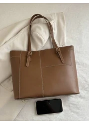 A Retro Fashion Large Capacity Tote Bag Zip Opening Stitching Solid Colour Soft Surface Lightweight Shoulder Bag Suitable For Ladies Daily Life Leisure Commuting Holiday Work Use Retro Inspired Bag Fo