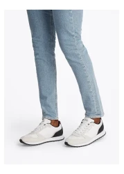 Tommy Hilfiger حذاء رياضي رجالي من تومي هيلفيغر نيو رانر من جلد الغزال باللون الأبيض بشعار