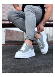WG Fashion Mp507 Bt Lace-Up Suede Skin Orthopedic High/Thick Sole Men's Sneaker Grey/white