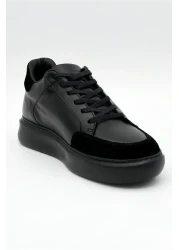 Elevold حذاء رياضي أسود من الجلد الطبيعي للرجال بطول 7 سم