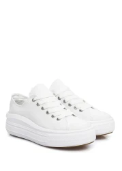 GÖNDERİ(R) White Linen Laced Women's Linen Casual Sports Flat Sole Sneaker 35144