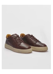 Cabani حذاء رياضي رجالي من الجلد البني برباط