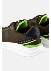 U.S. Polo Assn. حذاء كاجوال رجالي برباط وشعار العلامة التجارية، زيتوني