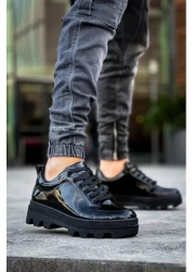 Bukond حذاء رياضي كاجوال أسود من الجلد اللامع بنعل عالٍ