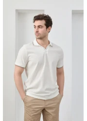 RAVANELLI تي شيرت رجالي من نسيج القطن غير القابل للانكماش بقصة ضيقة ورقبة بولو