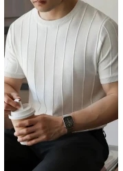 COOL TARZ تي شيرت محبوك برقبة دائرية للرجال باللون الأبيض الحي