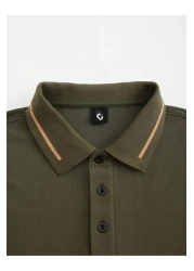 FEEL STYLE تي شيرت قطني بقصة عادية وأزرار وياقة بولو للرجال