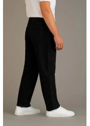 BM BALANCEMODA Men's Black Baggy Fit Lycra-Free Relaxed Cut Jean Trousers