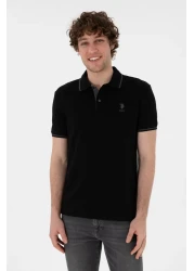 U.S. Polo Assn. تي شيرت أسود أساسي بياقة بولو بقصة ضيقة للرجال 50305980 -VR046
