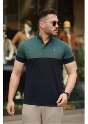 Miron Nefti Navy Blue Kagi Ston Piece Polo Neck Short Sleeve T-Shirt - 2402