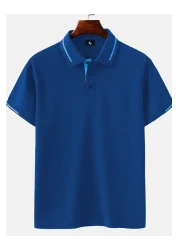 FEEL STYLE تي شيرت قطني بقصة عادية وأزرار وياقة بولو للرجال