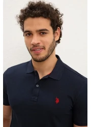 U.S. Polo Assn. تي شيرت رجالي باللون الأزرق الداكن بياقة بولو أساسي