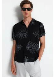  Collection قميص أبيش أسود فضفاض بياقة - مقاس عادي، كم قصير TMNSS20GO0574