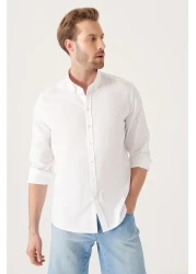Avva Men's White Regular Fit Oxford 100% Cotton Button Collar Shirt B002003